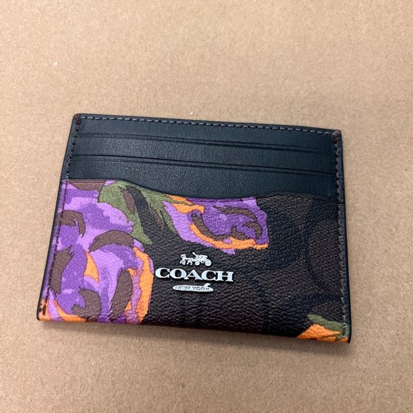 coach Slim Id Card Case In Signature Canvas With Rose Print cl468 - Picture 1 of 6
